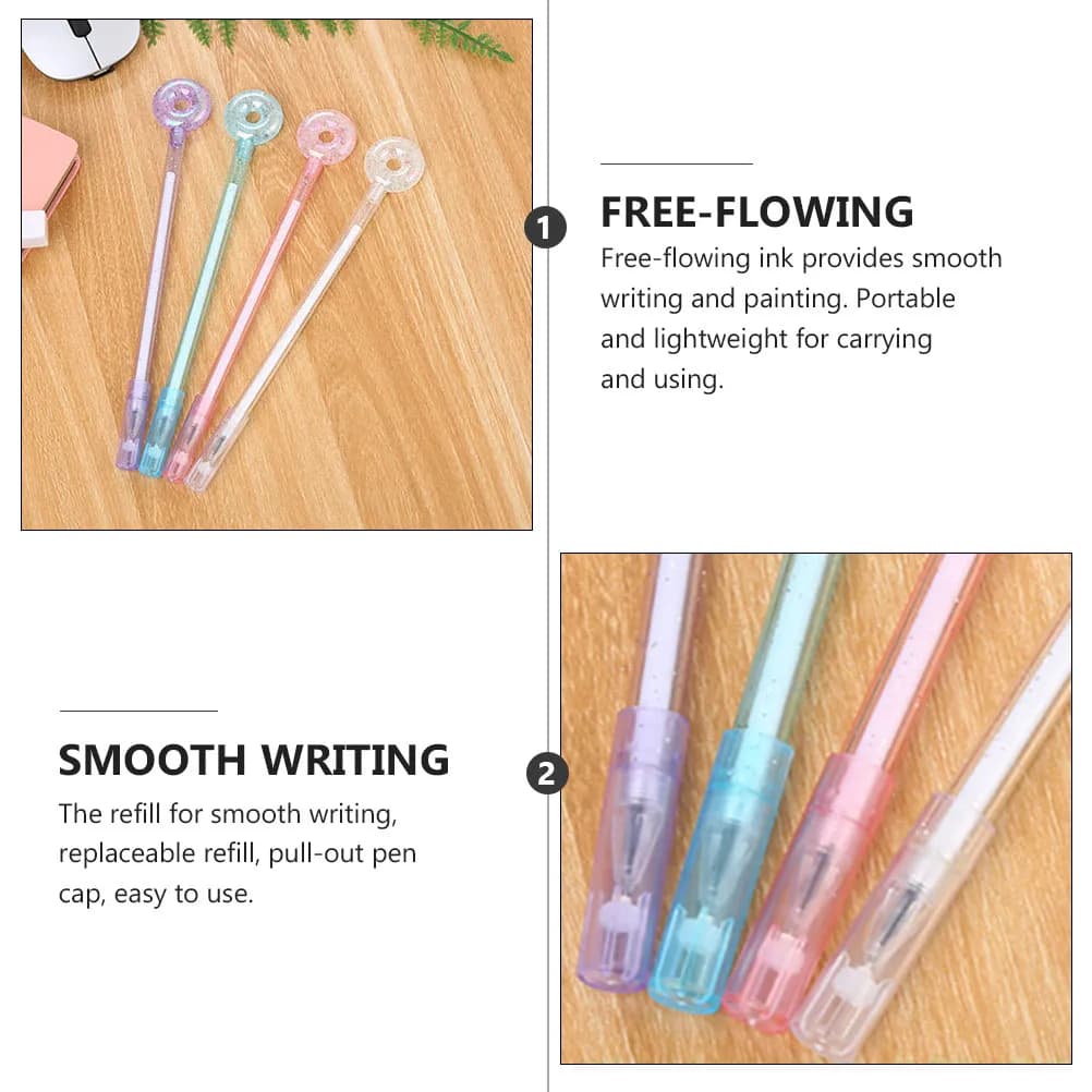Set di 8 Penne Gel a Forma di Ciambella in Cristallo, Penne Roller Ricaricabili Creative a Forma di Cartone Animato, Inchiostro Scorrevole, Cappuccio Facilmente Estraibile per la Scuola