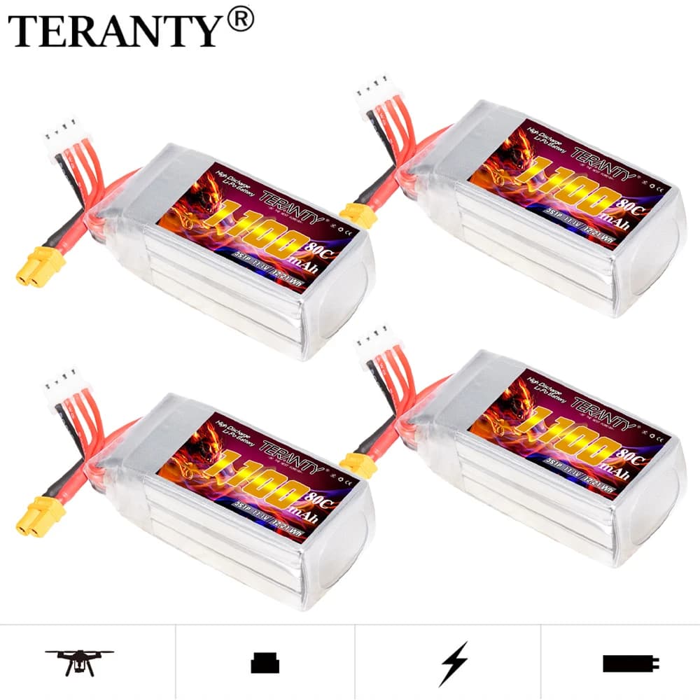Batteria LiPo TERANTY 3S 11.1V 1100mAh 80C/160C per Droni TINY8X Blade Inductrix FPV QX2 120S Beta75S con Connettore XT30