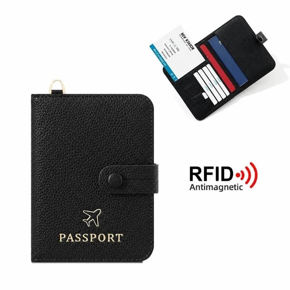 Portable RFID Blocking Passport Cover Case Hanging Neck Card Holder Passport Wallet PU Leather Travel Passport Holder Trave