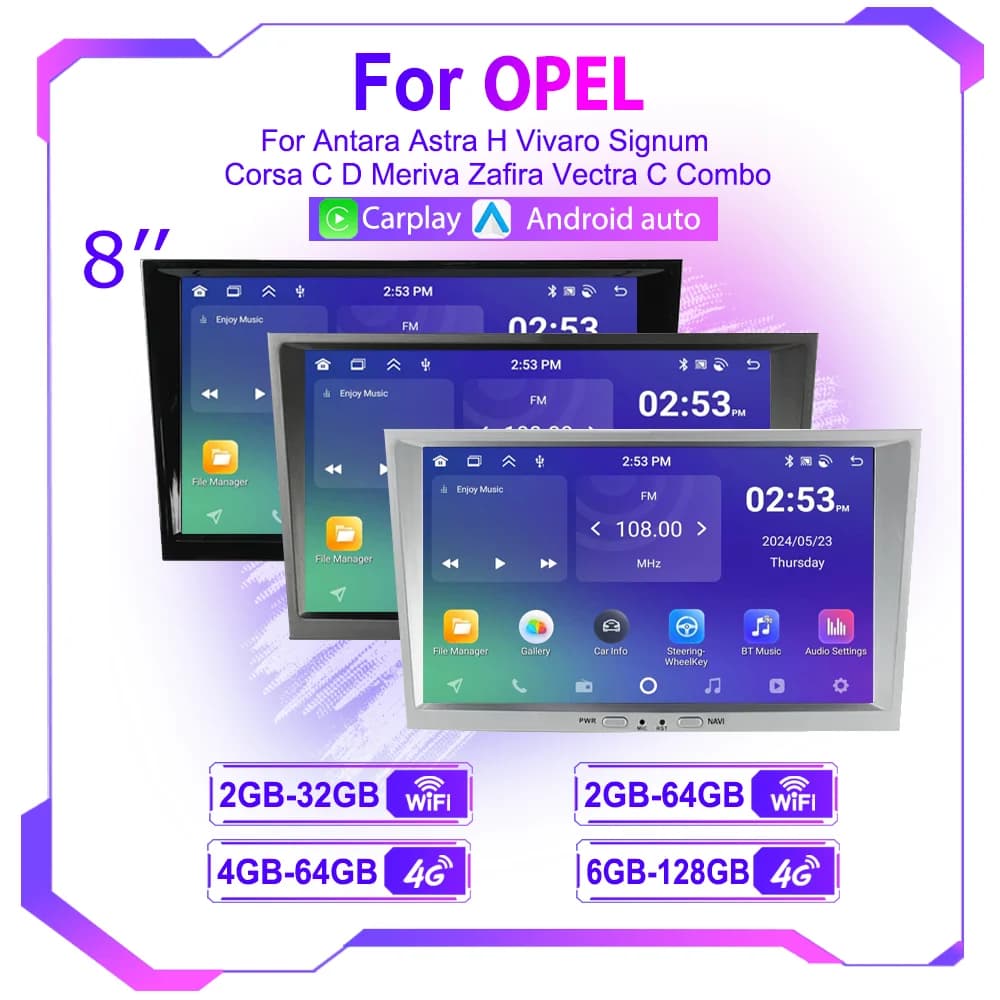 8 "Radio Android Per Opel Astra HJ 2004 Vectra Vauxhall Antara Zafira Corsa CD Vivaro Meriva Veda CarPlay Unità Principale 2Din Stereo