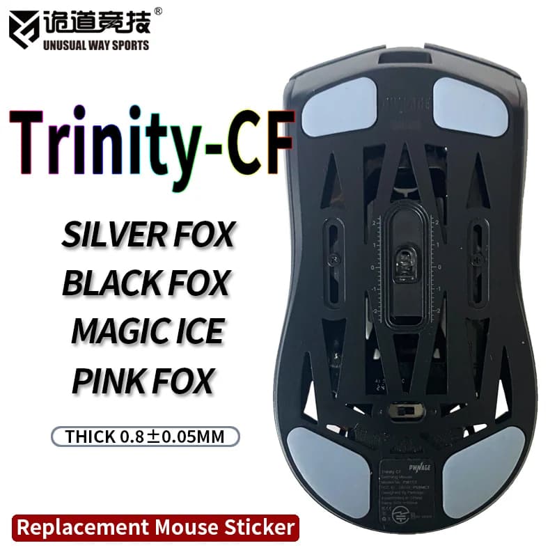 InsolitoWaySports Mouse Pattini Piedi Pwnage Trinity CF Superficie ribaltabile PTFE Anti collasso Magic Ice Black Silver Fox