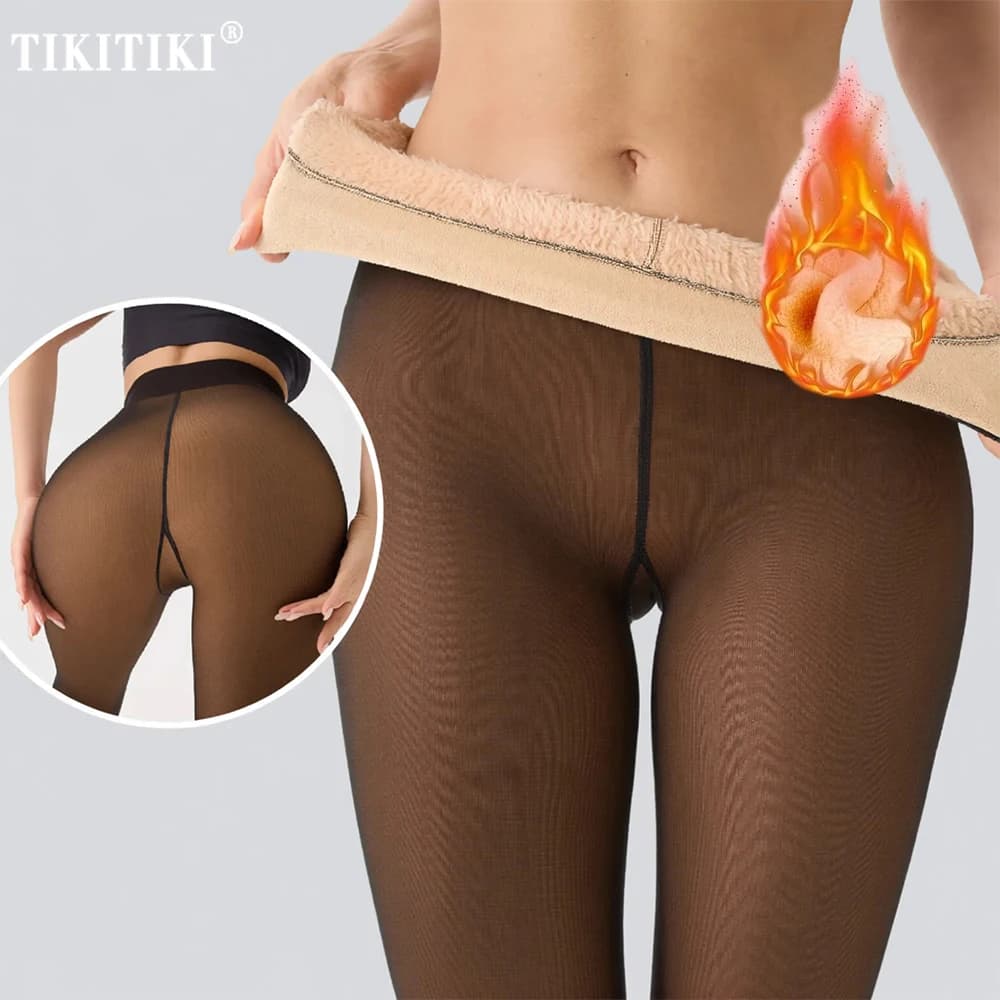 Collant foderati in pile termico Donna Collant velato caldo con una cucitura Collant termico spesso traslucido falso Leggings per la stagione fredda