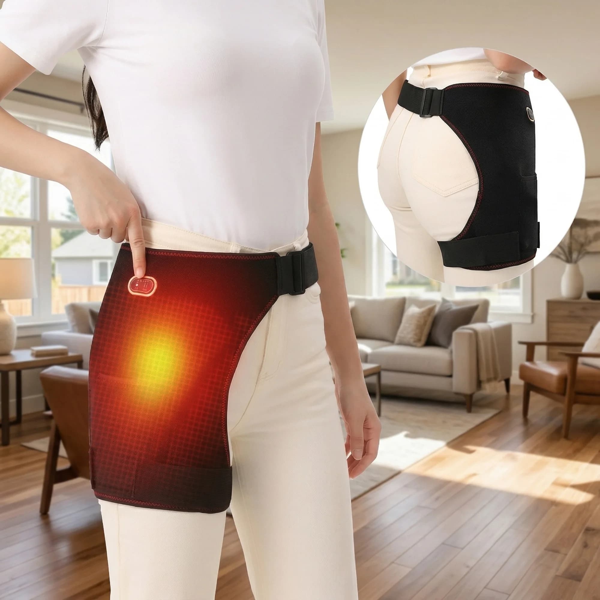 USB Heated Massage Hip Support Brace 3 Adjustable Heating Levels Wrap Lower Back Hip Thighs Heating Pad