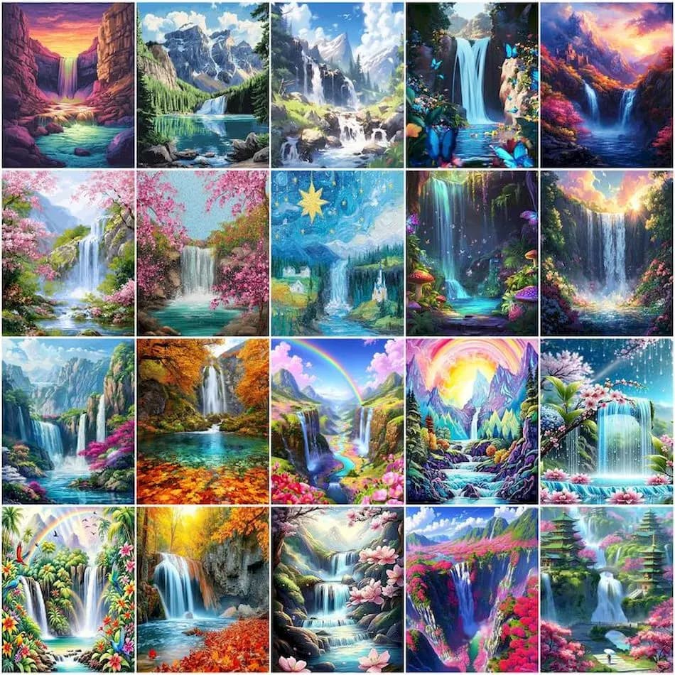 GATYZTORY Diy Painting By Numbers Waterfall scenery Watercolor Art Supplies Picture Drawing Handmade Acrylic Paint Kit Diy Set