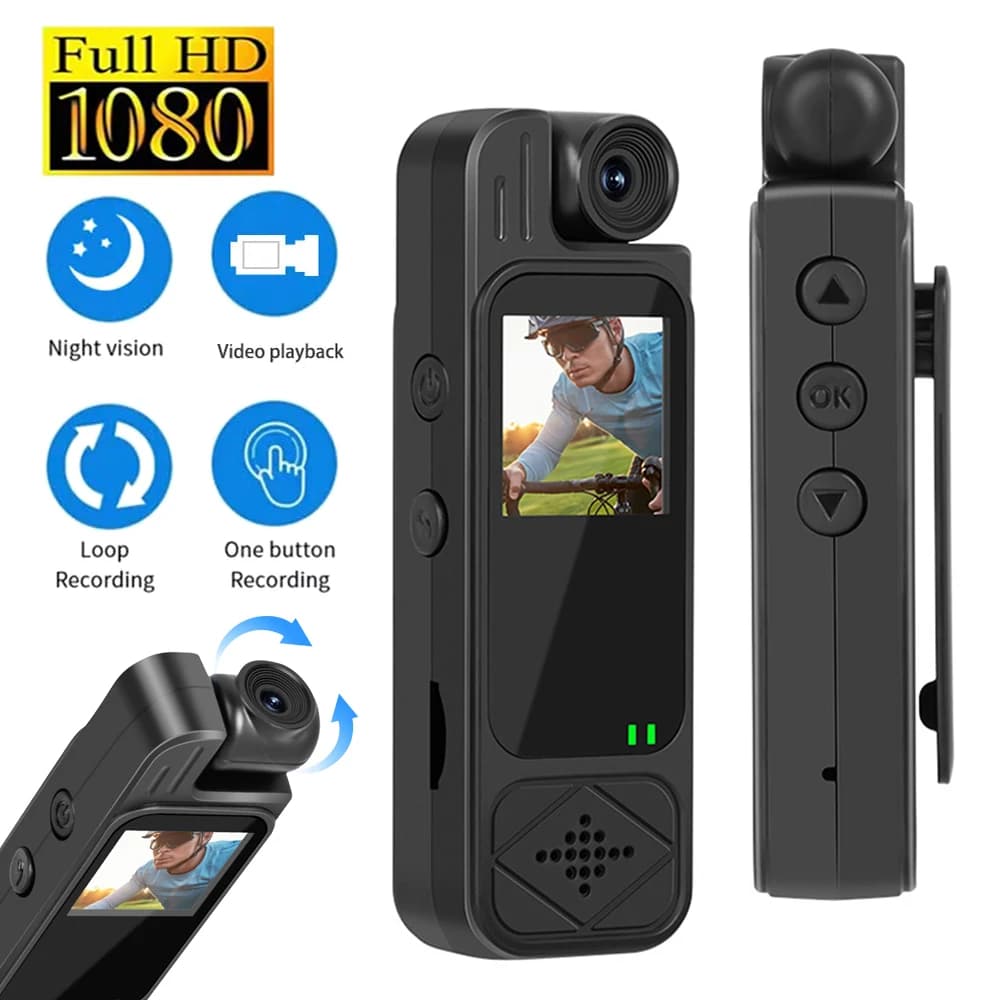 128G 1080P Mini Macchina Fotografica Videoregistratore Portatile Indossato Polizia Corpo Cam HD Visione Notturna A Infrarossi Sport DV Macchina Fotografica 180 Girevole len