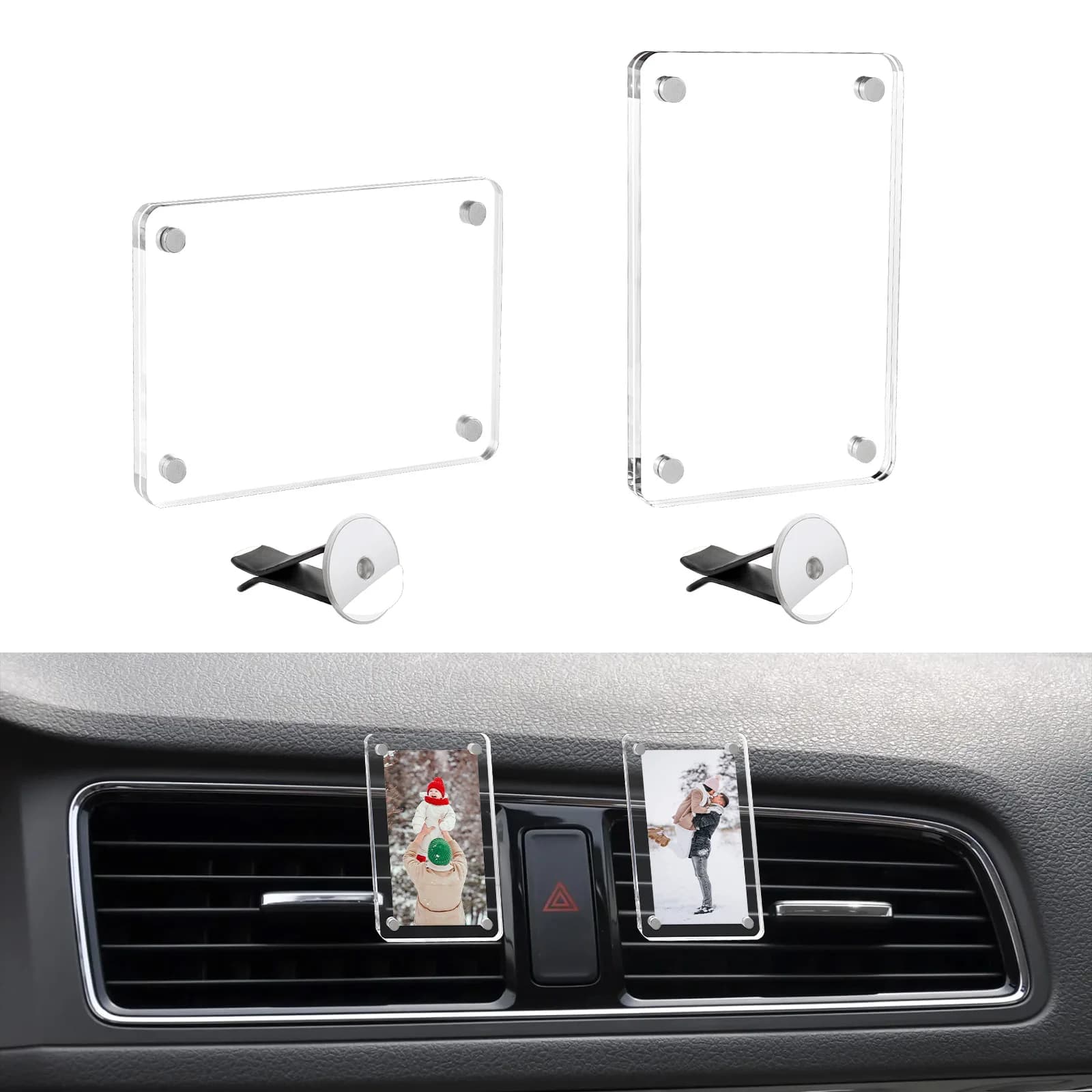 Car Vent Photo Holder - Magnetic Acrylic Frame for Polaroid Pictures, Transparent Photo Clip Car Decor