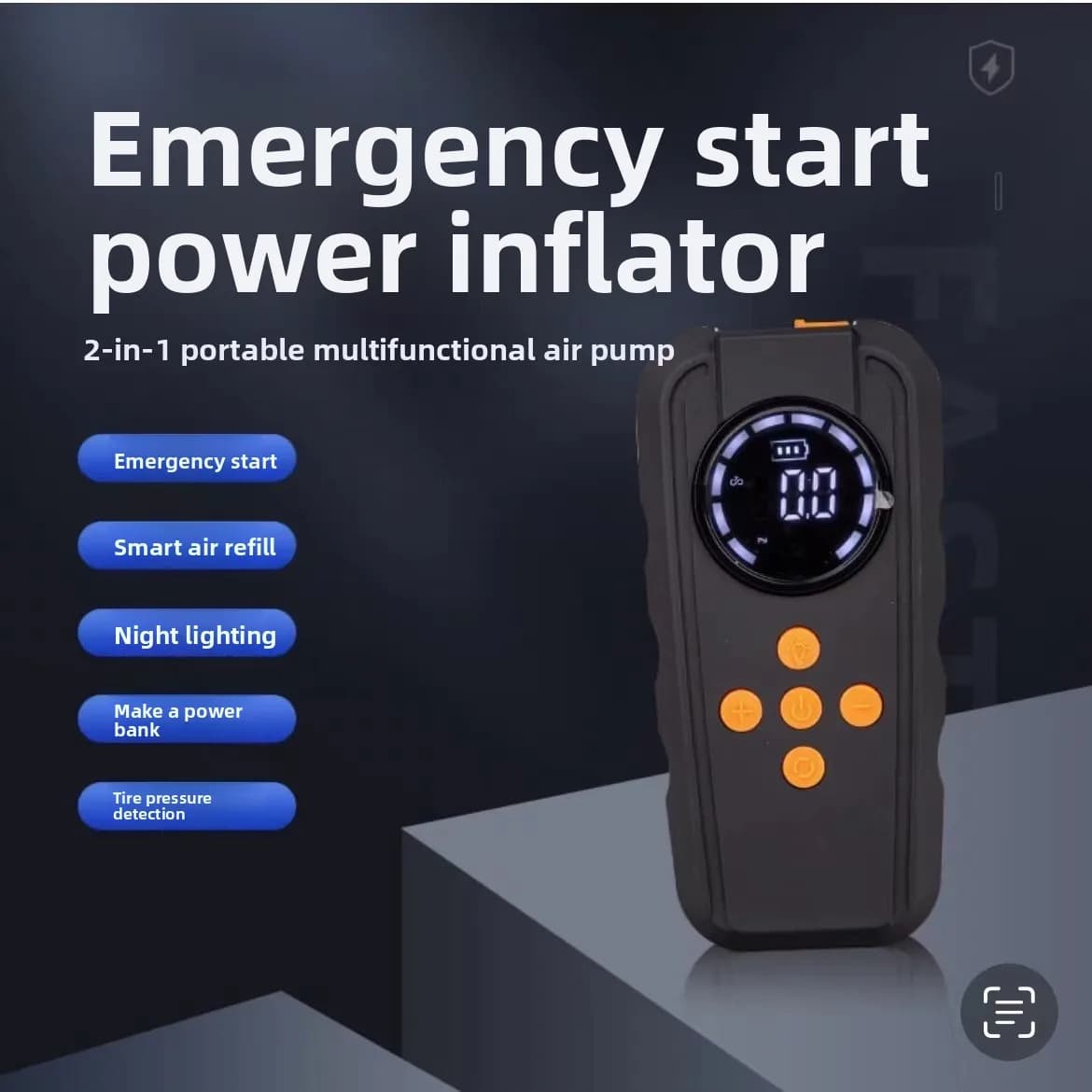 Avviatore di Emergenza per Auto 2-in-1 12V e Gonfiatore Pneumatici - Pompa d'Aria Portatile Wireless con Ricarica per Telefono