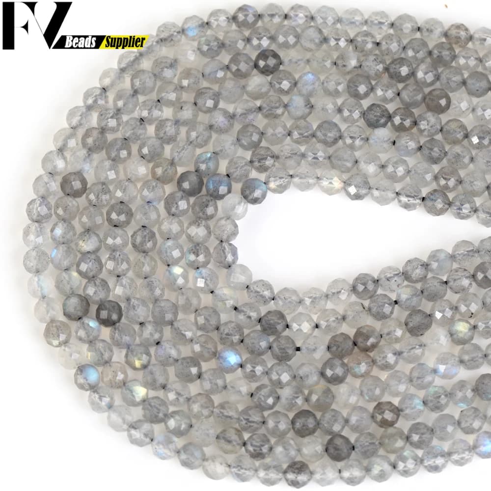 2/3/4mm perline di pietra naturale sfaccettate rotonde Labradorite perline allentate per gioielli che fanno risultati accessori per collana braccialetto fai da te