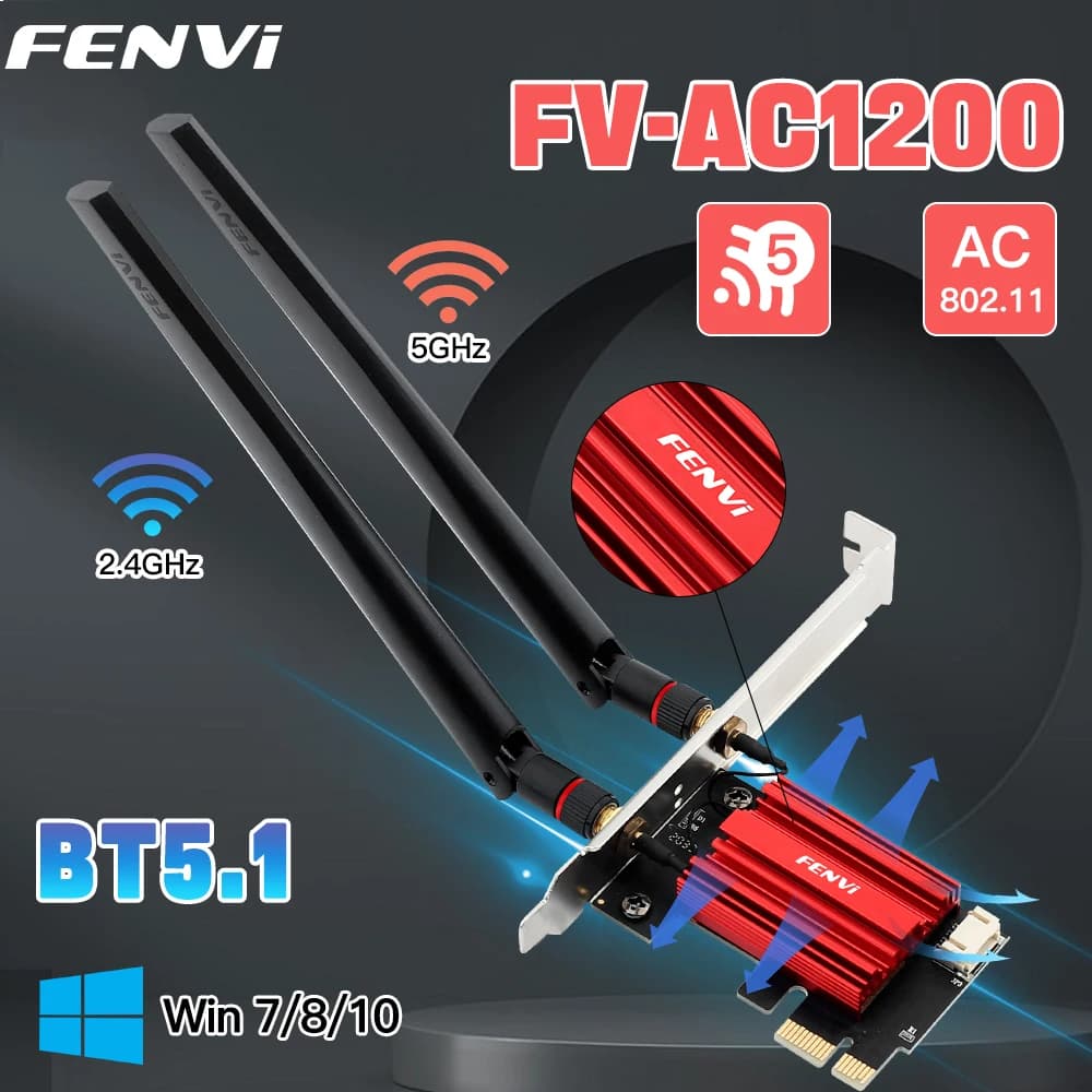 FENVI WiFi 5 PCIE Adapter WiFi AC1200 Dual Band 2.4G/5GHz 802.11AC Wireless Network Adapter for Bluetooth 4.0 Desktop Windows 10/11