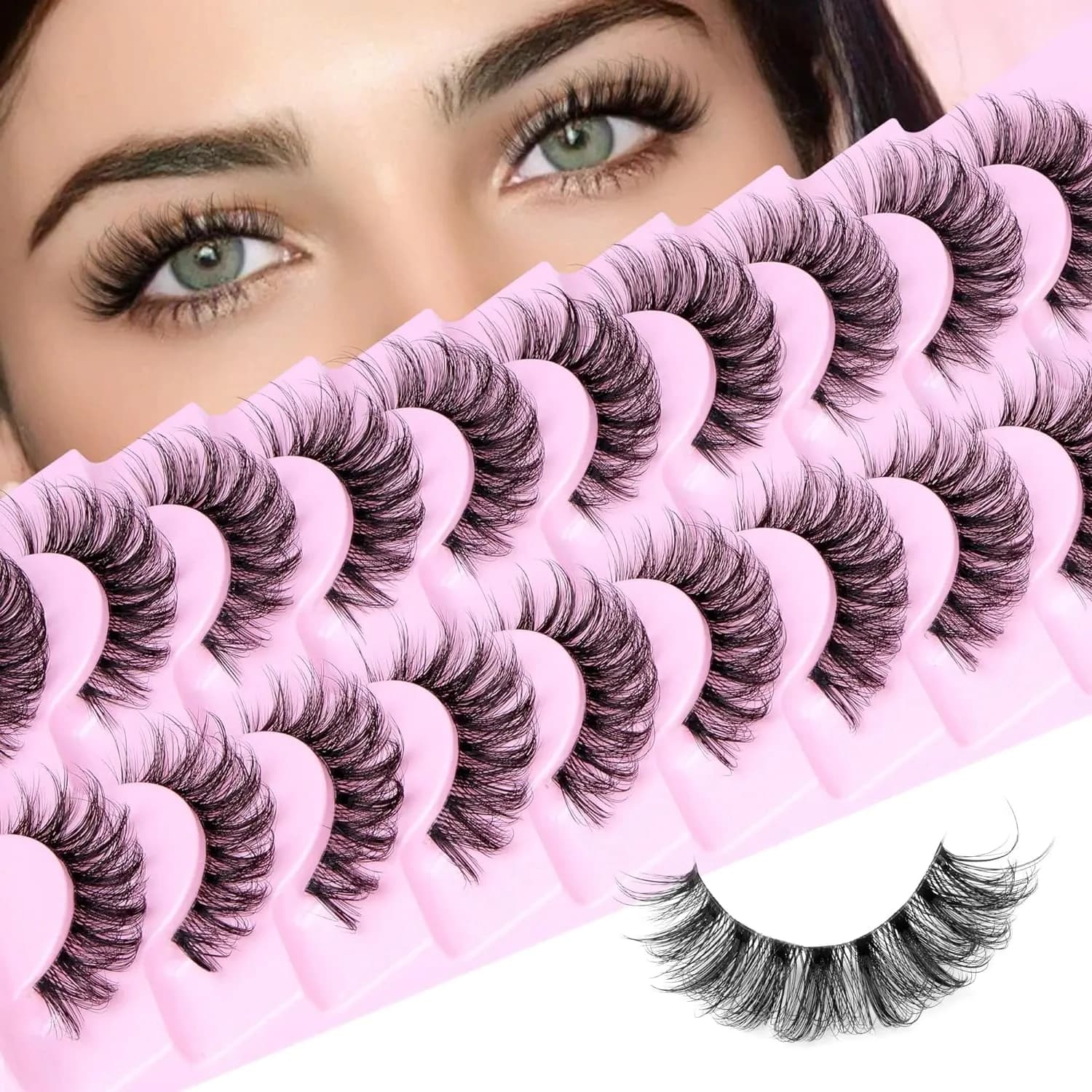 10 pairs of natural eyelashes soft curled eyelashes D volume 3D lashes fake thin strips eyelashes transparent wrapping