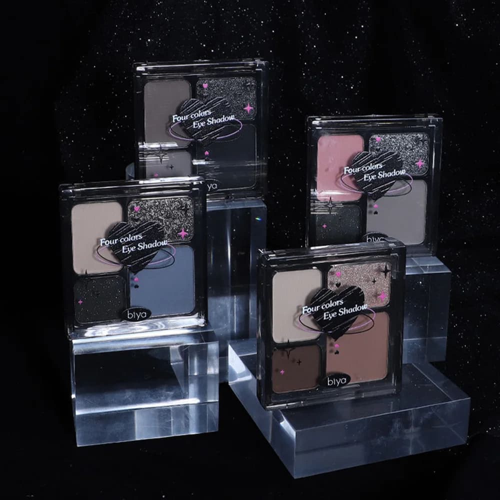Biya Palette di ombretti a quattro colori Polvere opaca perlescente Stile punk dolce adatto per il trucco di ombretti fumosi