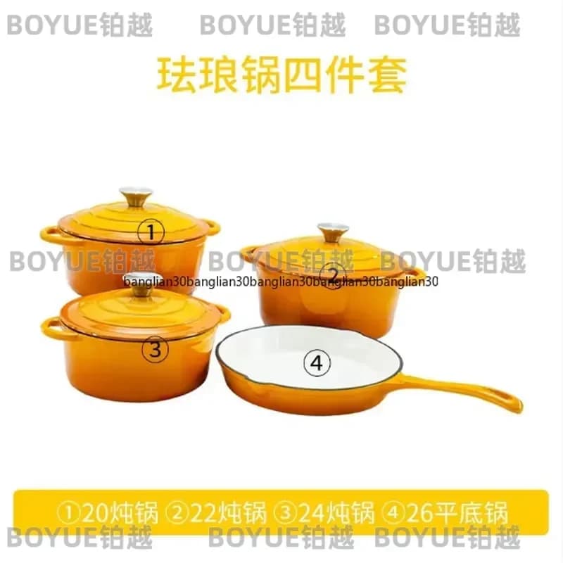 Enameled Cast Iron Cookware Set Nonstick Flat Bottom Dutch Oven for Stewing Frying Multifunctional Kitchen Pots and Pans