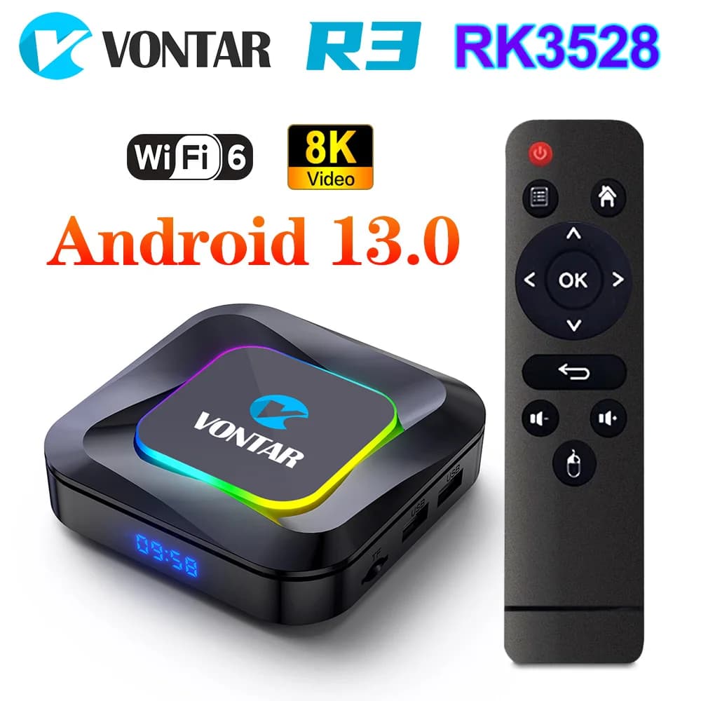 VONTAR TV Box RGB Android 13 Rockchip RK3528 Supporto Video 8K BT5.0 Wifi6 Supporto Input Vocale Google Lettore Multimediale Set-Top Box