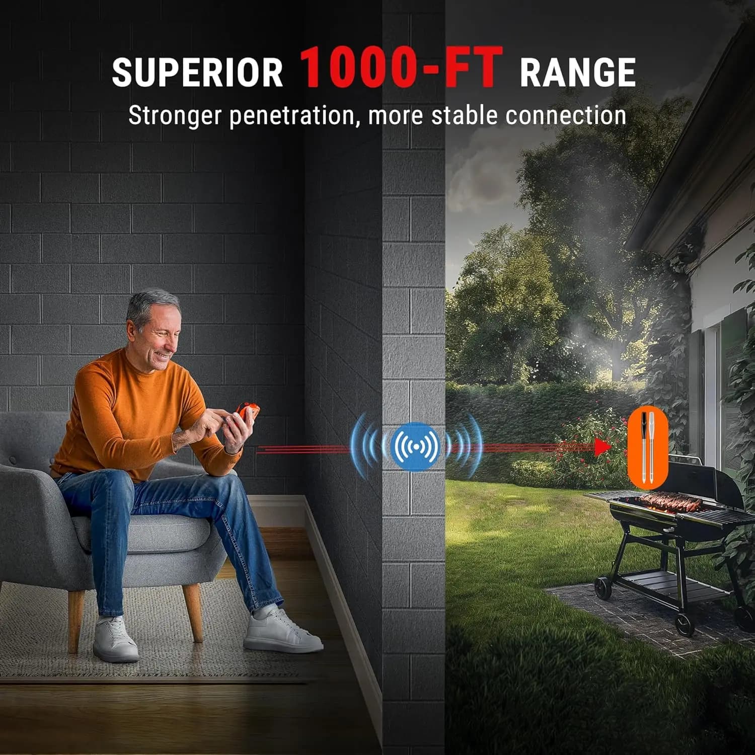 Termometro Digitale Wireless per Carne con 2 Sonde Ultra-Sottili per Affumicatore, Griglia, BBQ, Cucina, Cottura di Tacchino e Alimenti