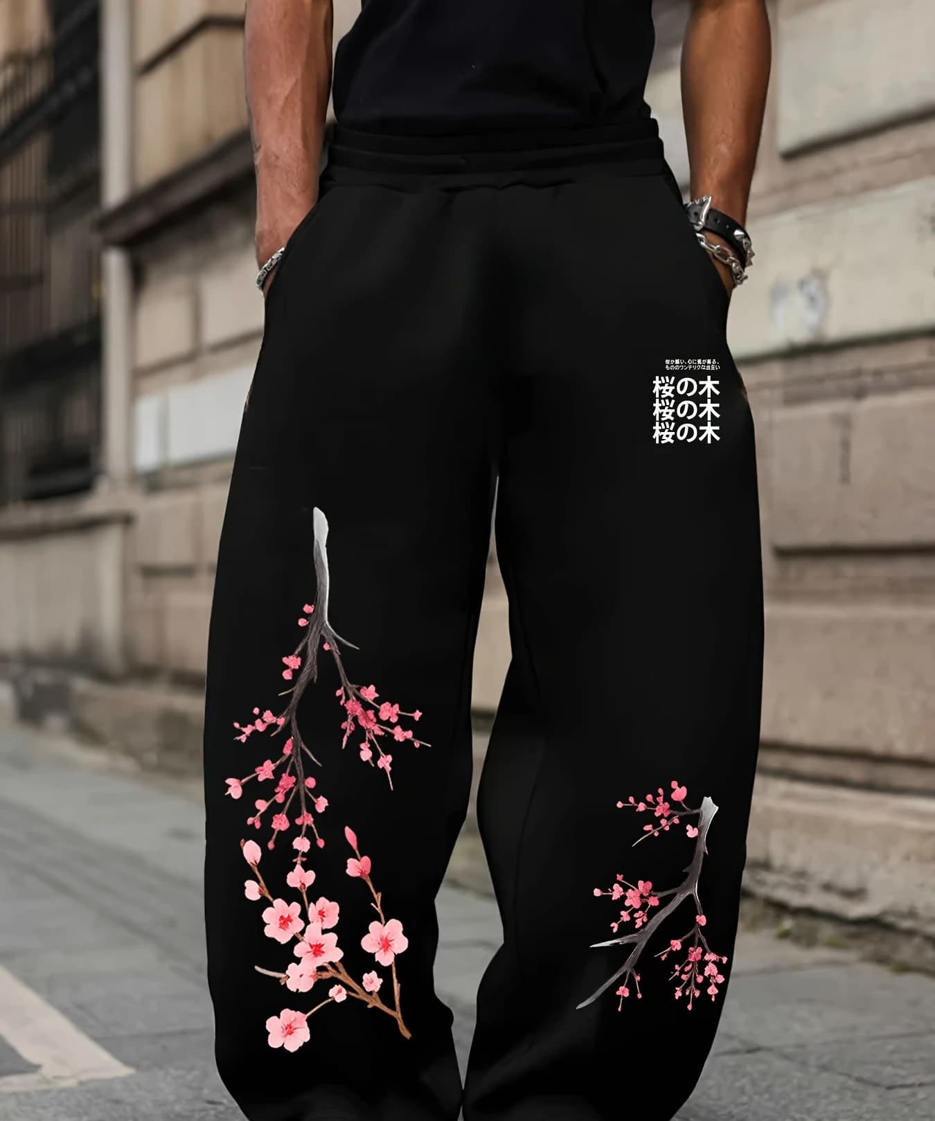 2026 Summer New Gothic Cherry Blossom Wood Style 3D Printed Loose Straight Leg Pants Street Harajuku Casual Sports Loose Pants