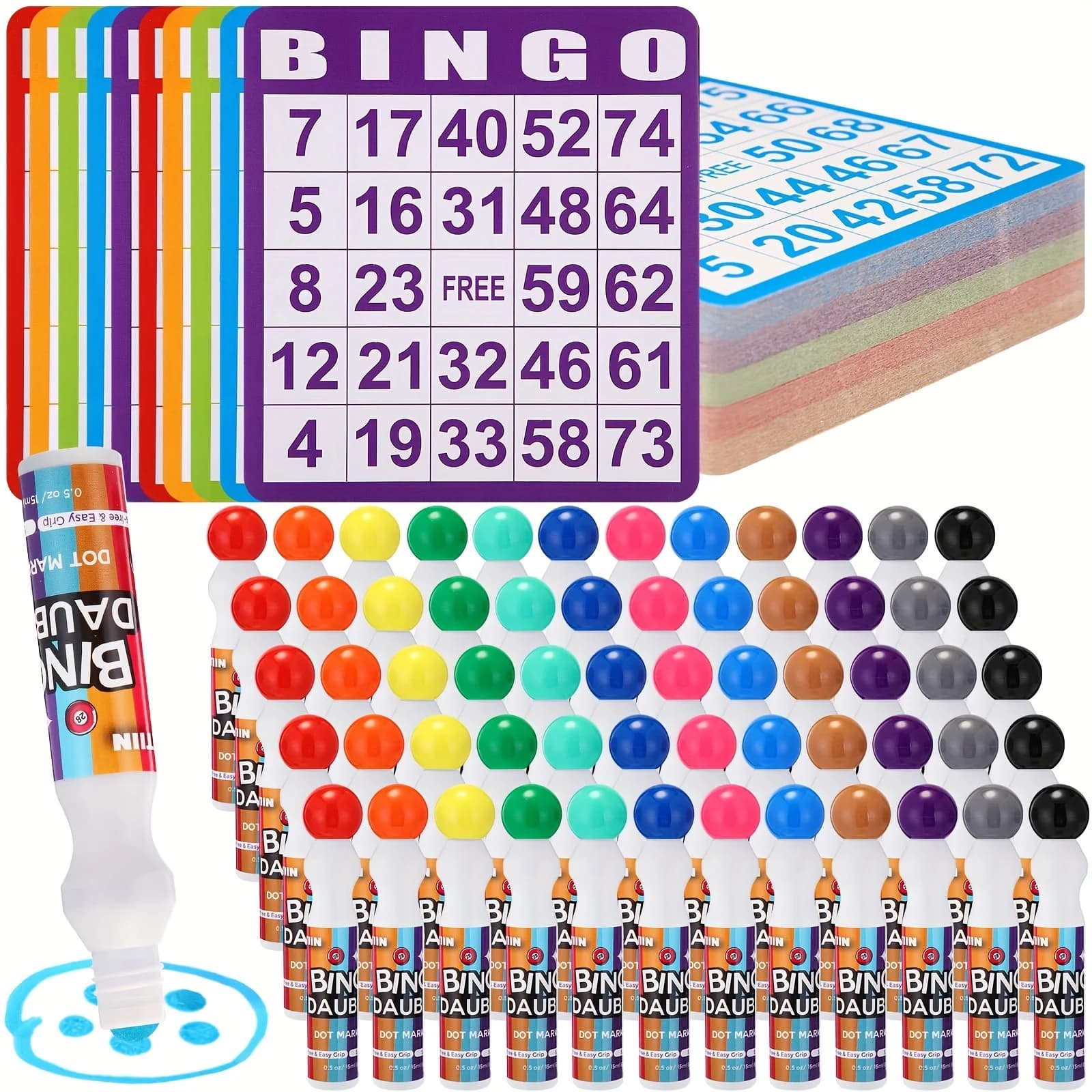 Set of 148 Bingo Game Cards in Various Colors, Complete with Daubers. This Kit Features Bingo Paper Cards And 0.5 Oz Dot Markers, Perfect for Family Gatherings, Large Groups, Parties, And Game Nights LuxuryLounge