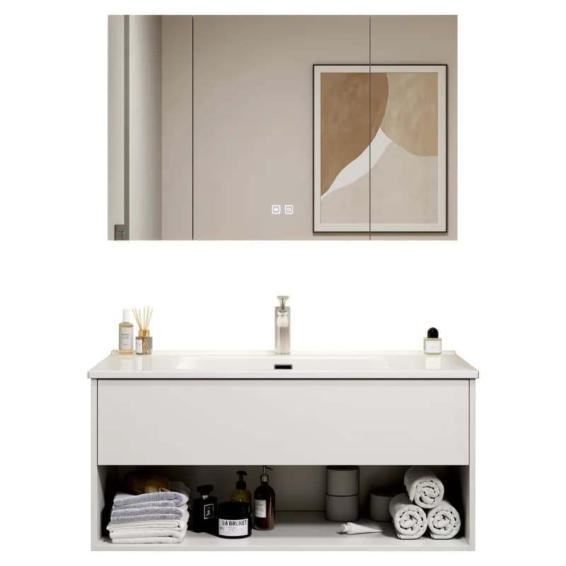 Mobile lavabo in ceramica integrato, mobile da bagno combinato con specchio, tavolo per lavare le mani