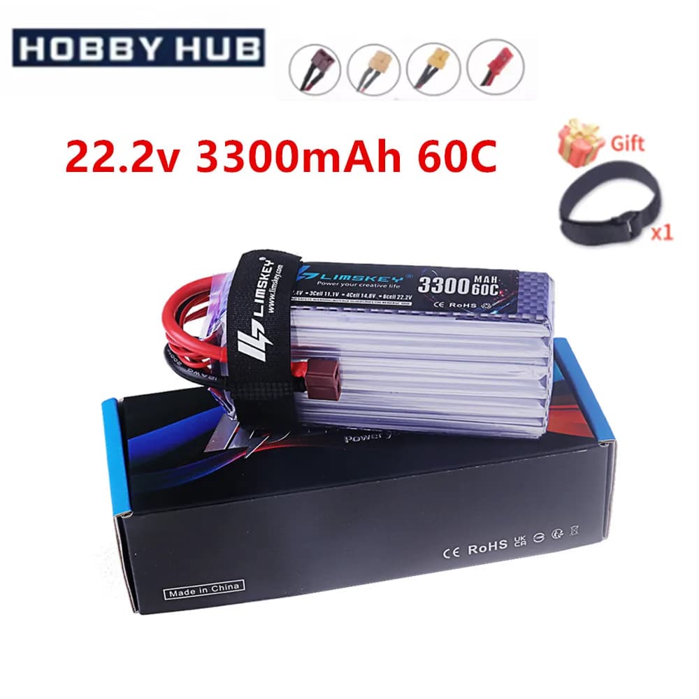 Batteria Lipo 6S 22.2V 3300mAh 60C con connettore XT60 T Deans per RC Elicottero Aereo Quadcopter Auto Aereo 22.2v Batteria
