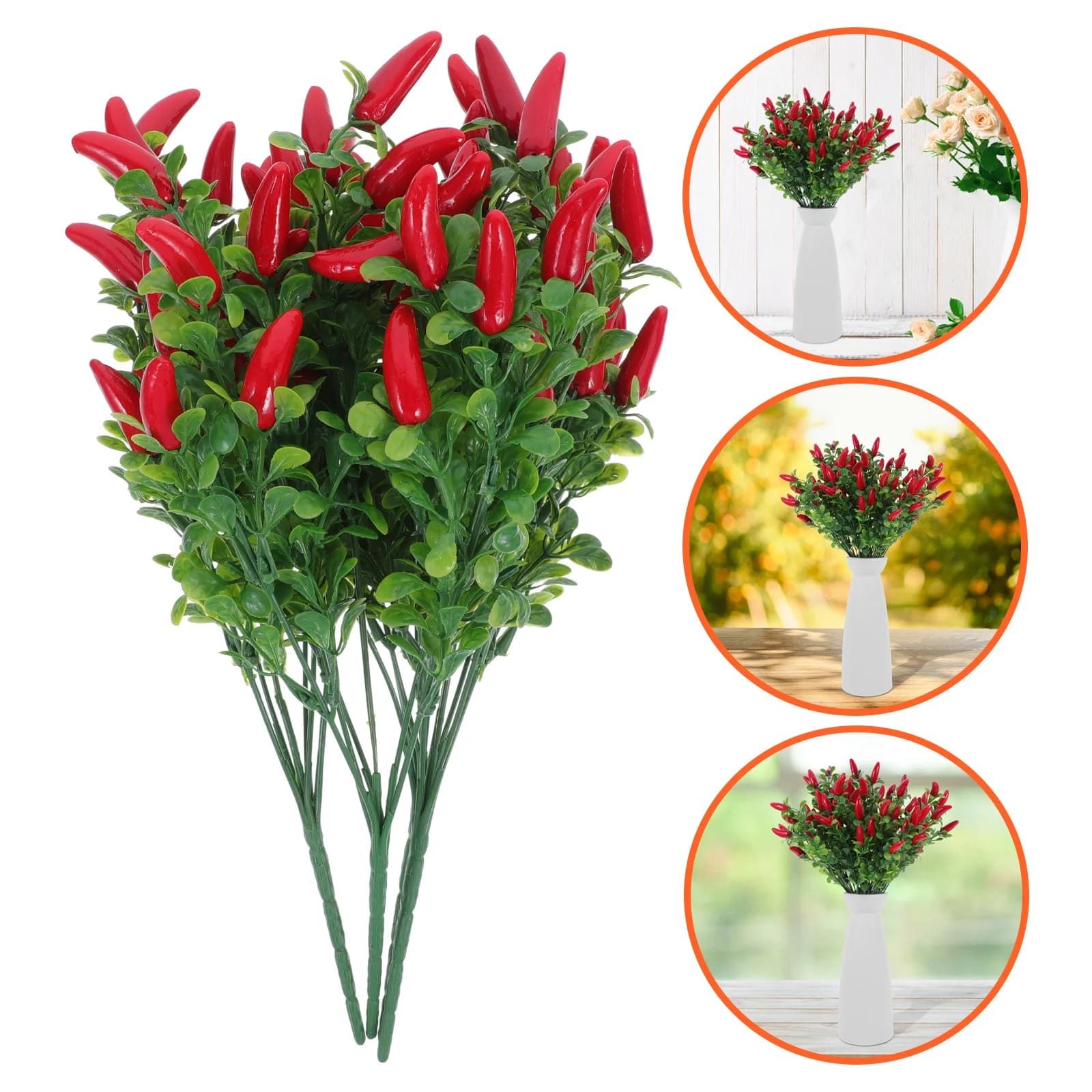 Set di 4 Peperoni Chili Artificiali, Piante Finte Realistiche, Rami Decorativi per Casa, Accessori per Foto, Riempitivi per Vasi, Mini Piante Finte