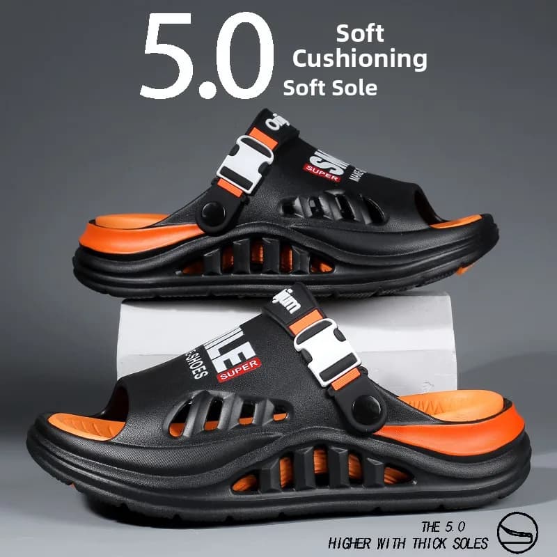 Men's Summer Outdoor Anti-Slip Thick Bottom Slip-On Sports Driving Dual-Purpose Beach Large Size Sandals Flat EVA Slippers