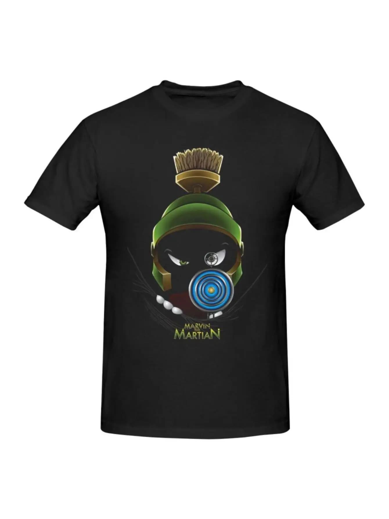 T-shirt Marvin The Martian - 100% cotone, nera, leggera maglietta aliena casual per tutte le stagioni