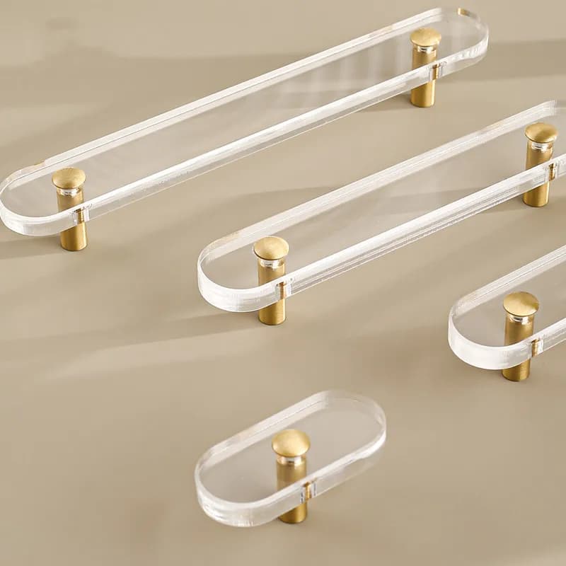 Semplice acrilico piatto maniglia in ottone acrilico porta dell'armadio maniglia del cassetto armadio in ottone di lusso leggero piccola maniglia Hardware per la casa