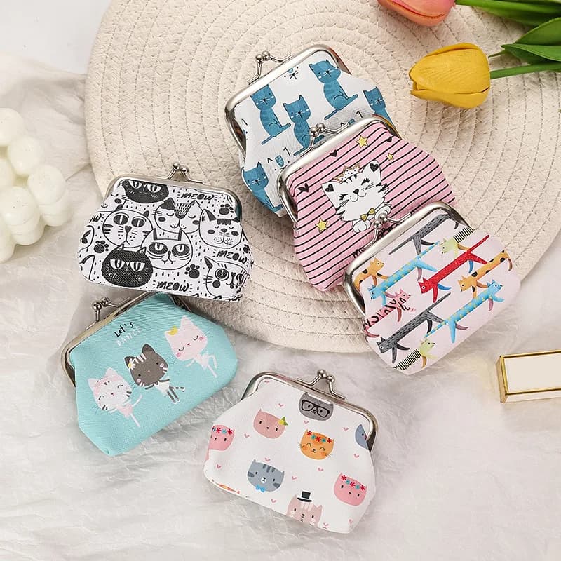 12 pezzi portamonete in pelle PU moda adorabile gattino donna piccolo cambio borse porta soldi portafoglio mini custodia souvenir
