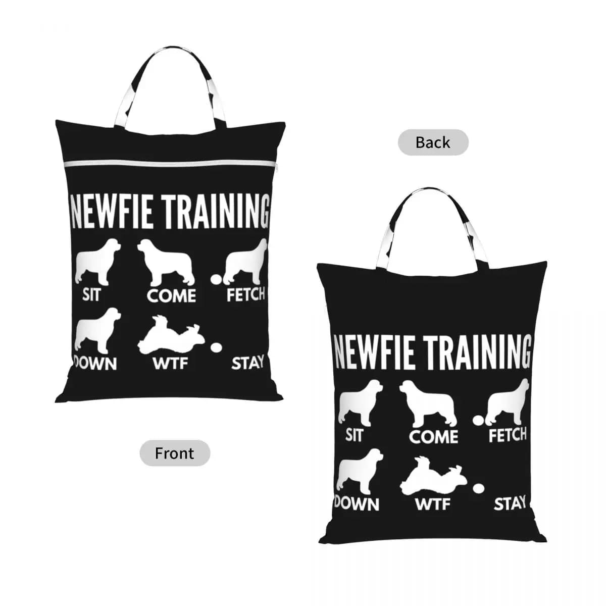 Newfie Training - Newfoundland Dog Tricks Travel Laundry Bag Waterproof Reusable Dirty Clothes Pouch Vacation Washing Basket
