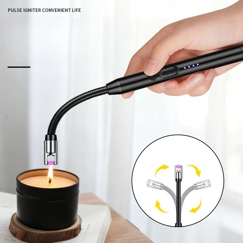 2PC New type C rechargeable arc pulse lighter, 360-degree flexible windproof electric lighters external candle, gas cooker tool