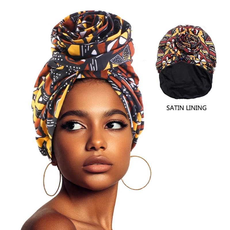 Women's African Satin Waxed Waist Trolley Large Flower Hat Floral Printed Copricapo Hood Muslim scarf Women's caps