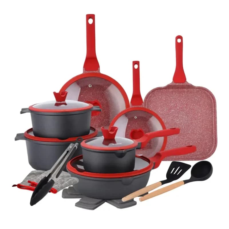 21-Piece Modern Sustainable Granite Ceramic Nonstick Metal Cookware Set Including Frying Pan Grill Pan Milk Pan Cooking Pot
