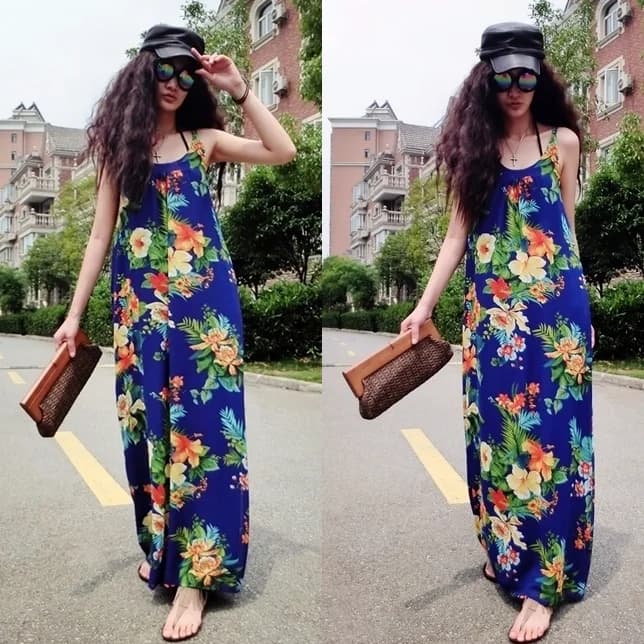 Summer 2026 Women's Loose Fit Printed Maxi Dress Sleeveless Chiffon Beach Dress Casual Style V-Neck A-Line Silhouette