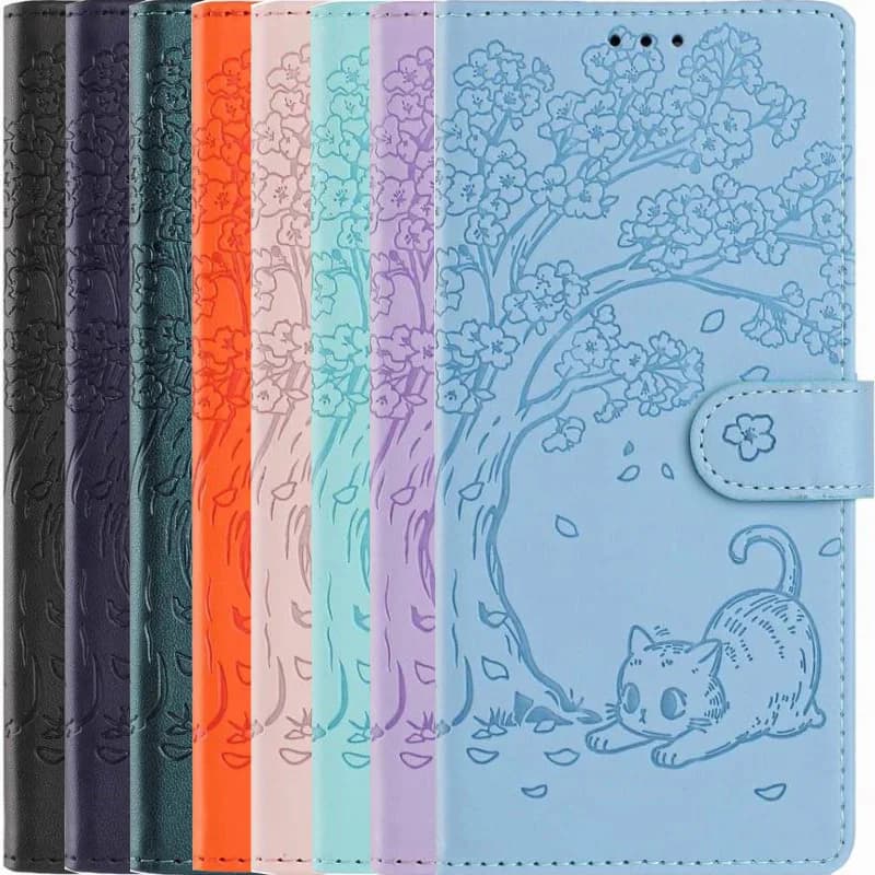 Custodia per telefono simpatica per Xiaomi Redmi K30S A1 A2 A3 A3X A4 A5 Note 10 10S 10T 11 11S 8T 9S 9 Pro 5G, con portafoglio e design Gatti e Albero, Flip Fundas