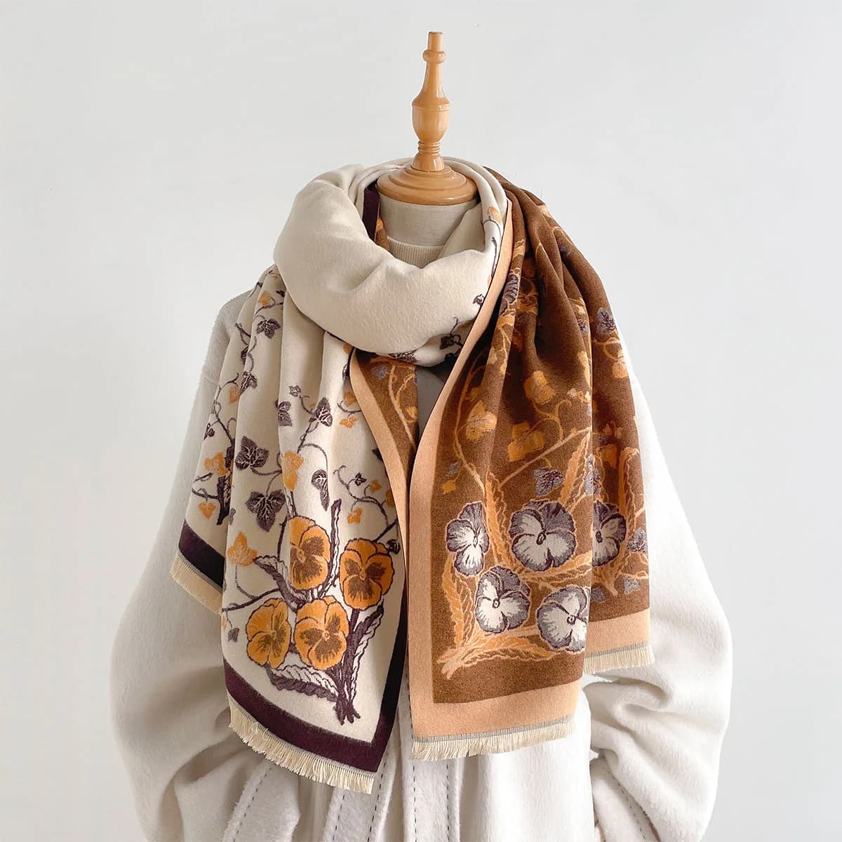 Women Imitation Cashmere Scarf Fringed Thick Warm Shawl Reversible Winter Fashion Print Scarf Pashmina Large Blanket Wrap