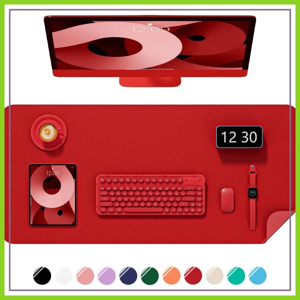 Tappetino da scrivania grande 23,6x13,8 in pelle PU antiscivolo impermeabile per ufficio, casa, gaming, rosso brillante