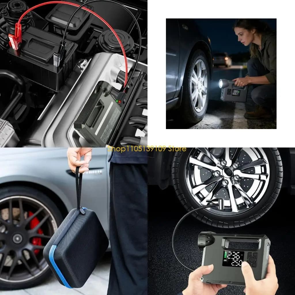 P5ED Innovativo ripetitore per batteria per auto da viaggio da 12 V con sistema gonfiaggio integrato e luce a LED