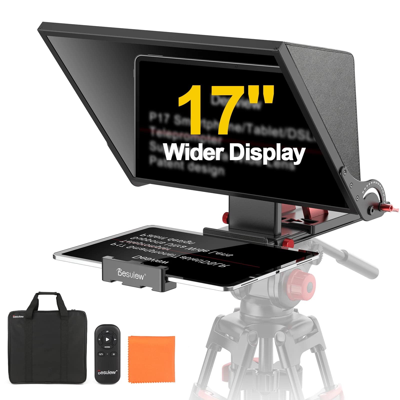 Teleprompter Desview P13 P15 P17, Professional 17 inch aluminum alloy prompter for phone and iPad, for online lessons and live stream.