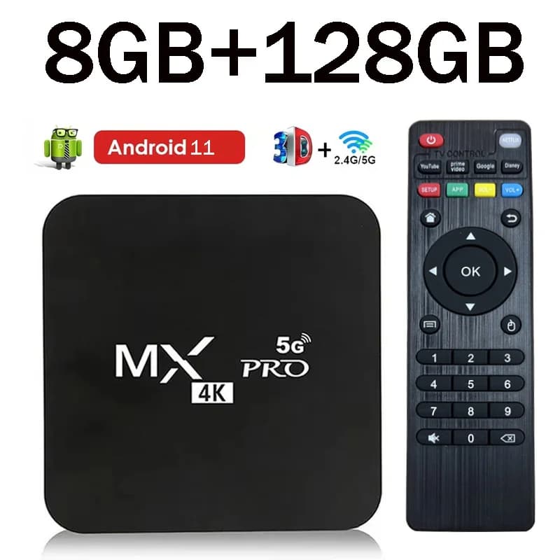 Box TV MX-PRO 8GB 128GB Android 11 4K HD 4G 5G Dual WiFi Quad-Core H.256 3D IPTV