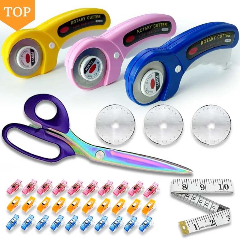 14 rotating scissors set, 45 mm fabric scissors set and tailor scissors, belt size, fabric clamp, sewing clamp