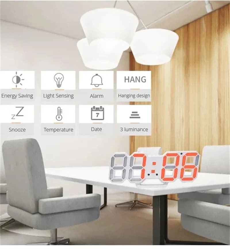 Home Decoration Digital Wall Clock 3D LED Date Time Celsius Night Light Table Display Table Clock Alarm Clock for Living Room
