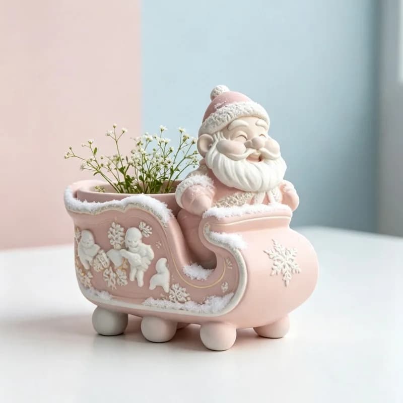 Santa Claus Sleigh Silicone Mold DIY Casting Mould,Scented Candle Container Plaster Flower Pot Pen Holder Handmade Craft Making