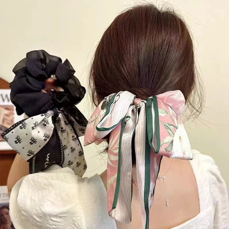 Elegant Elastic Hair with Printed Flame, Horsetail Ribbon, Rubber Hair Ring, Women's Fashion Accessories