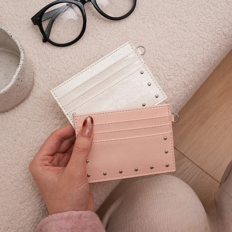 Portacarte Mini Slim da Donna, Portafoglio Ultra Sottile con Molteplici Scomparti, Piccolo Portamonete con Cerniera, Blocco RFID, Custodia per Carte in Pelle