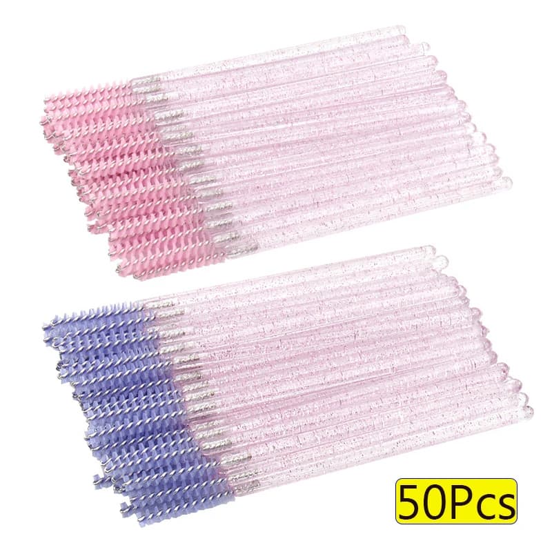 50 pieces extension eyelashes rainbow crystal mascara sticker applicator spooler eyelashes cosmetic brushes set makeup tool