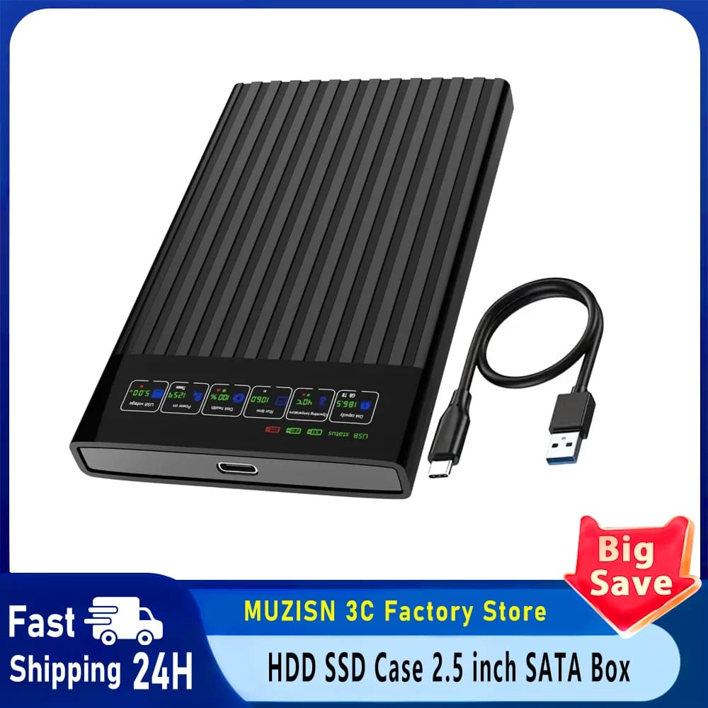 HDD SSD Case 2.5 Inch SATA to USB3.1 HDD Enclosure 6Gbps Max External SATA HDD Enclosure Hard Drive Box Adapter for PC