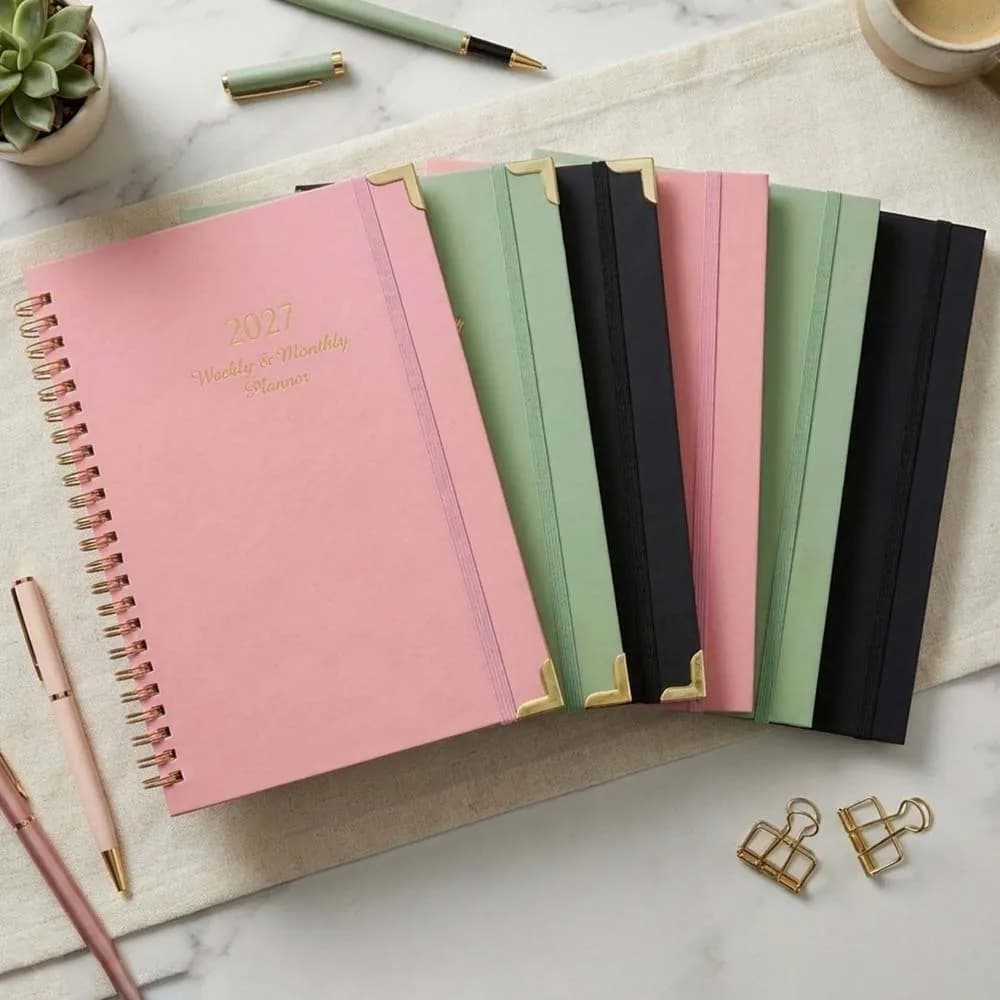 Paper Made 2027 Weekly Planner Solid Color Twin Wire Binding A5 Agenda Book Thick Pages Tab Divided Floral Spiral Notebook