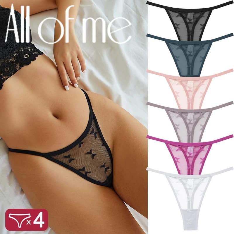 4Pcs/Set Women Sexy Lace Floral G-String Panties String Transparent Underwear Intimates Panties Thong Low Waist Briefs Lingerie