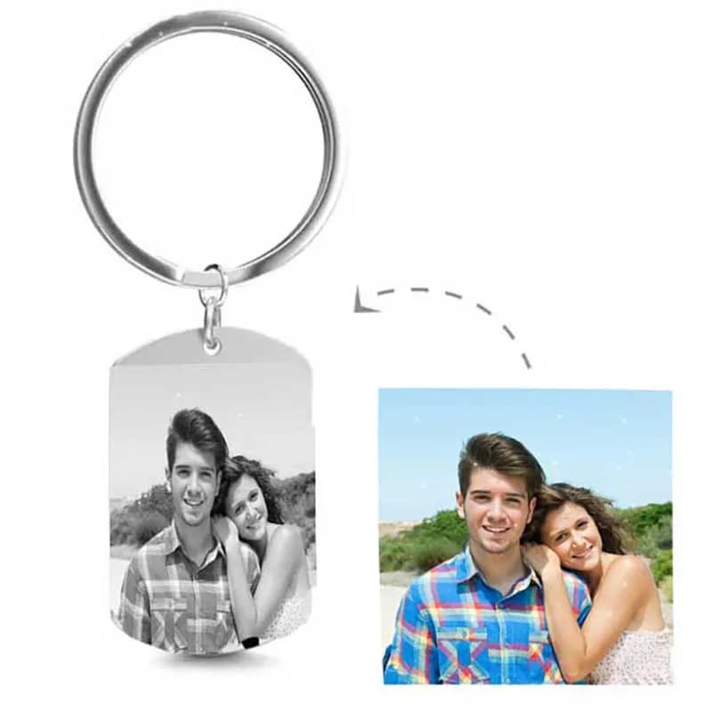 Customization Keychain with custom photo Stainless steel laser Engraving Custom name Data Keychain for woman car Gift DIY