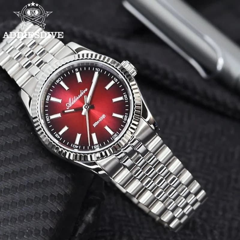 ADDIESDIVE Orologio da uomo Vetro zaffiro Luminoso 10Bar Diving Jubilee Strap Acciaio inossidabile 316L Movimento VH31 Orologio al quarzo