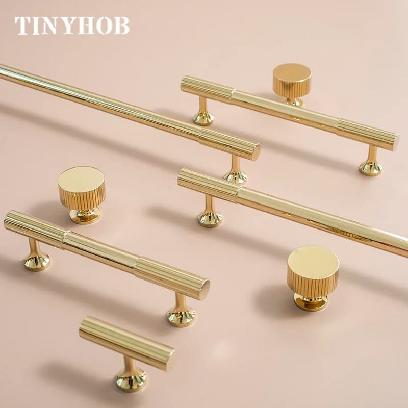 Tinyhob Oro brillante / Linee verticali Manopole per cassetti in ottone massiccio Maniglia per barra a T Maniglie per camera da letto Maniglia per porta dell'armadio da cucina